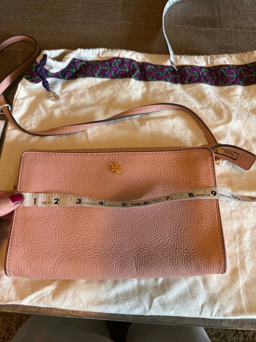 Tory Burch Blush Pink Pebbled Leather Crossbody with Gold Logo NWT